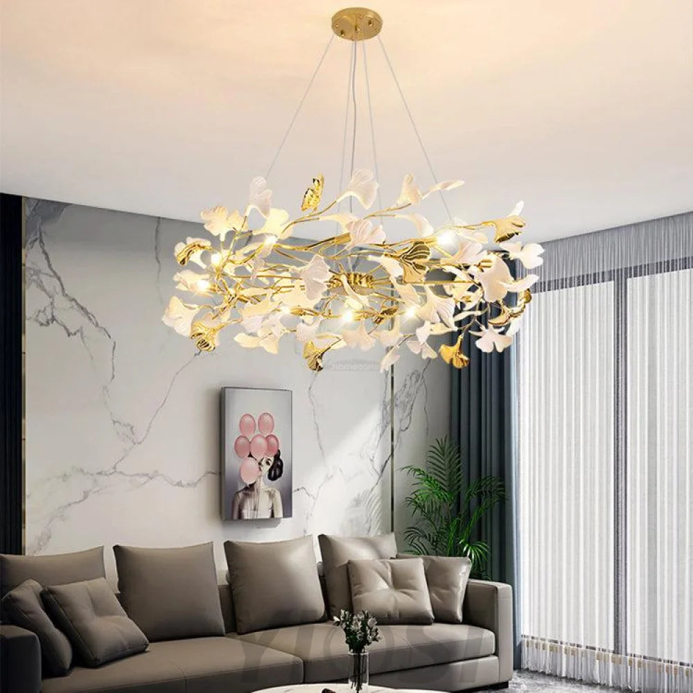Gingko Chandelier Style P - Gingko, Gingko Chandelier, Gold & White-1-Yiosilamp