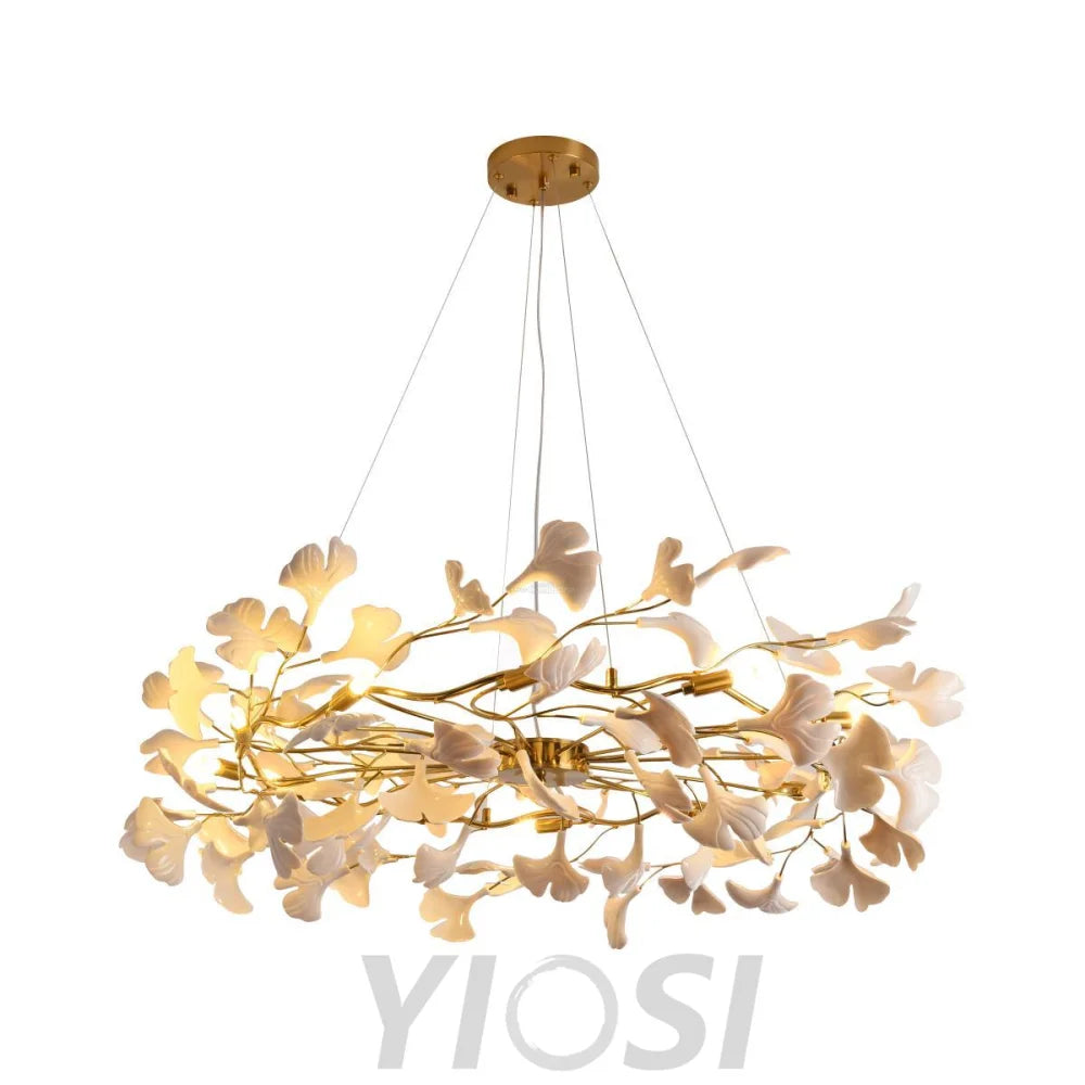Gingko Chandelier Style P - Gingko, Gingko Chandelier, Gold & White-1-Yiosilamp