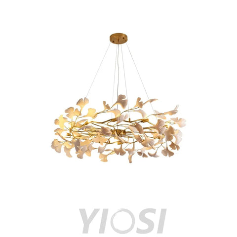 Gingko Chandelier Style P - Gingko, Gingko Chandelier, Gold & White-1-Yiosilamp