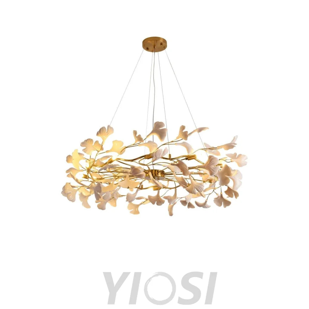 Gingko Chandelier Style P - Gingko, Gingko Chandelier, Gold & White-1-Yiosilamp