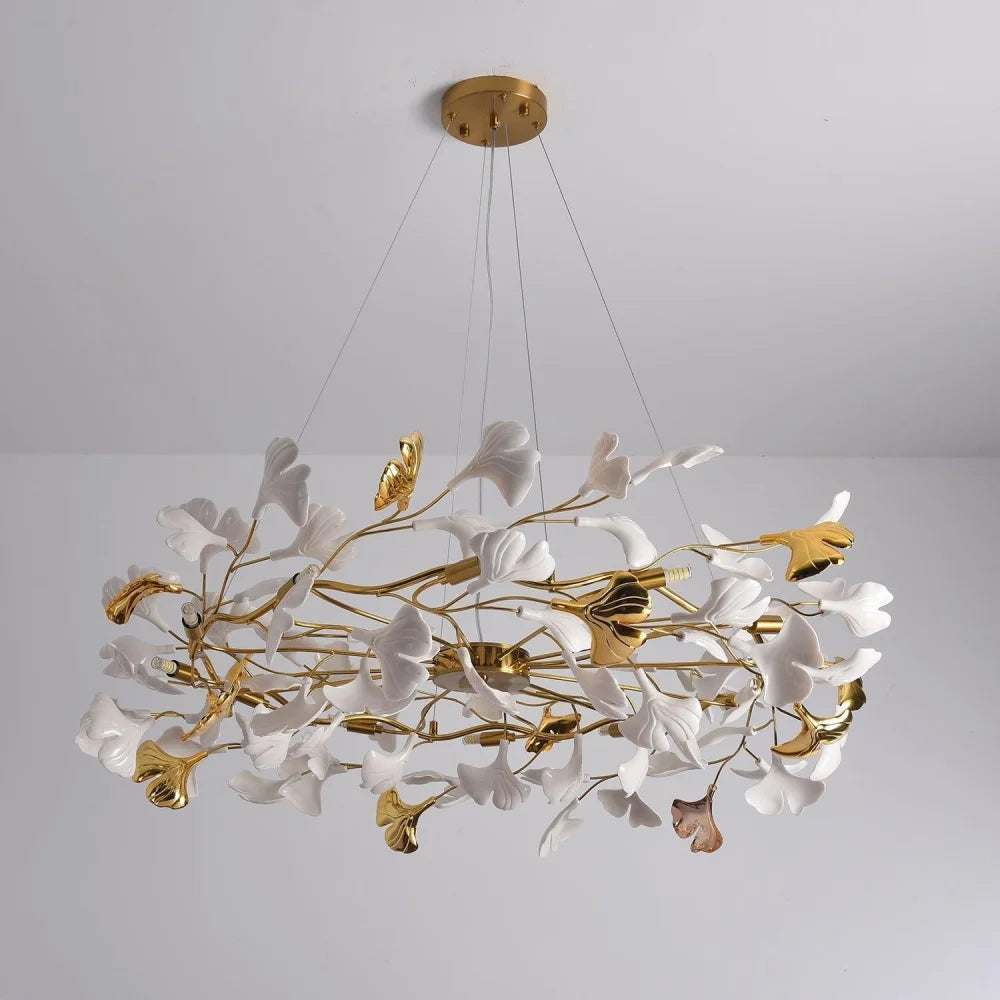 Gingko Chandelier Style P - Gingko, Gingko Chandelier, Gold & White-1-Yiosilamp