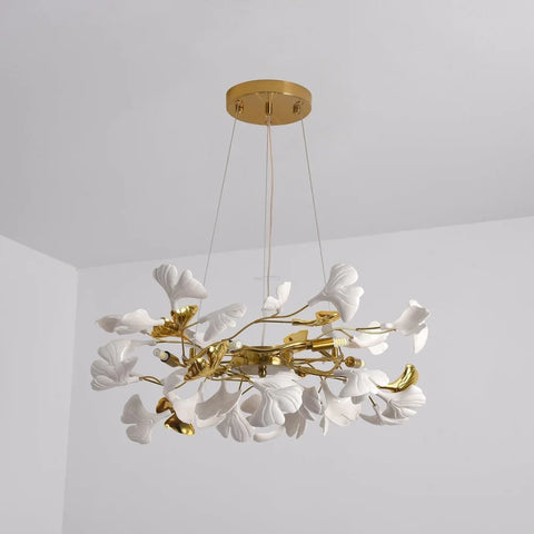 Gingko Chandelier Style P - Gingko, Gingko Chandelier, Gold & White-1-Yiosilamp