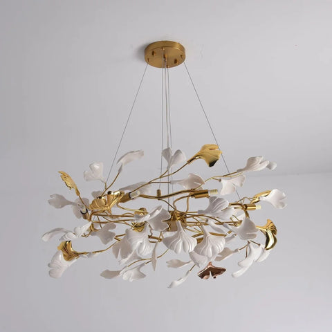 Gingko Chandelier Style P - Gingko, Gingko Chandelier, Gold & White-1-Yiosilamp
