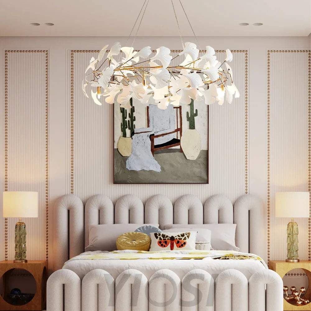 Gingko Leaf Ceramic Porcelain Round Chandelier Branch