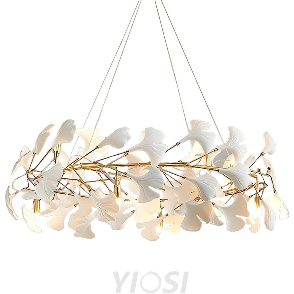 Gingko Leaf Ceramic Porcelain Round Chandelier Branch