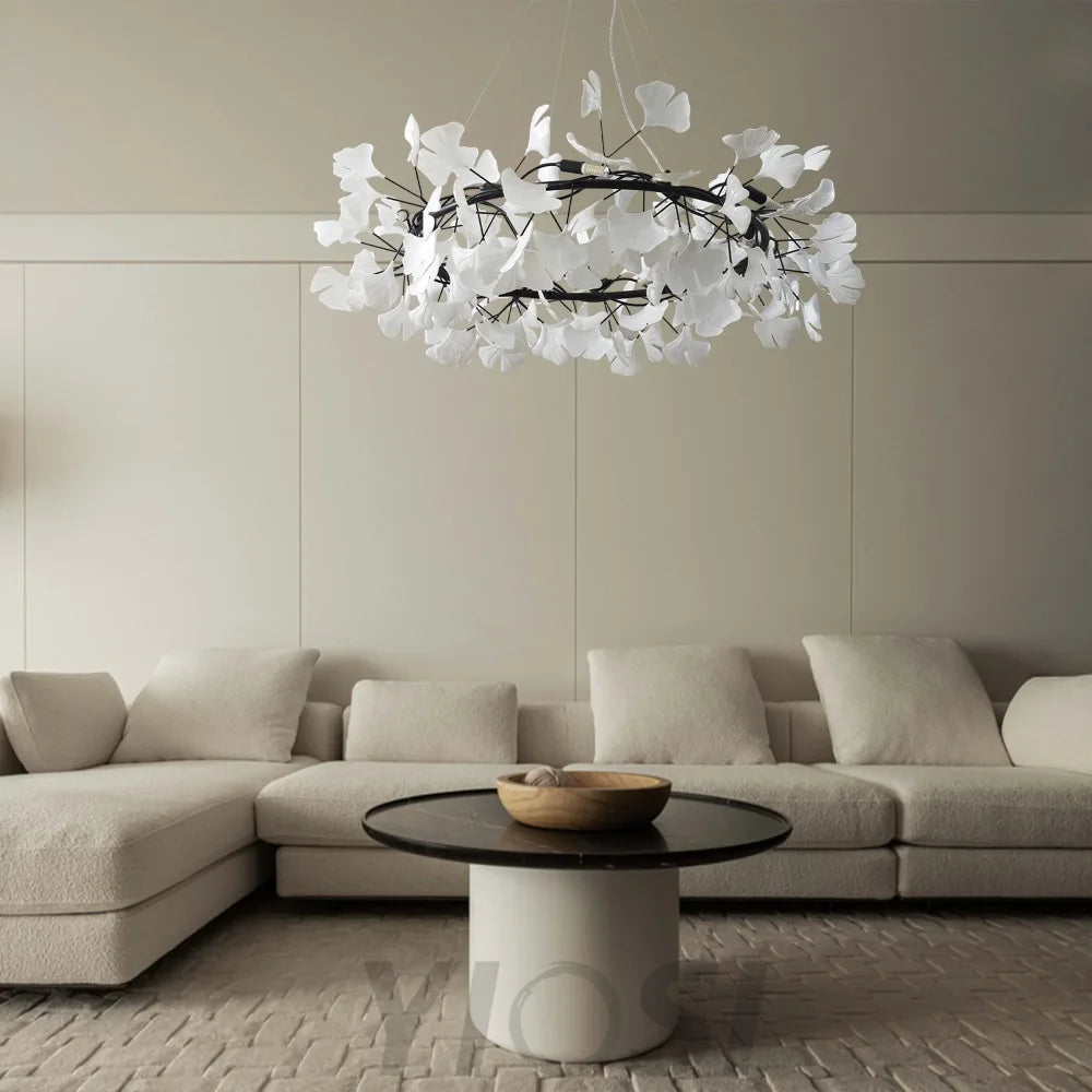 Gingko Leaf Ceramic Porcelain Round Chandelier Branch