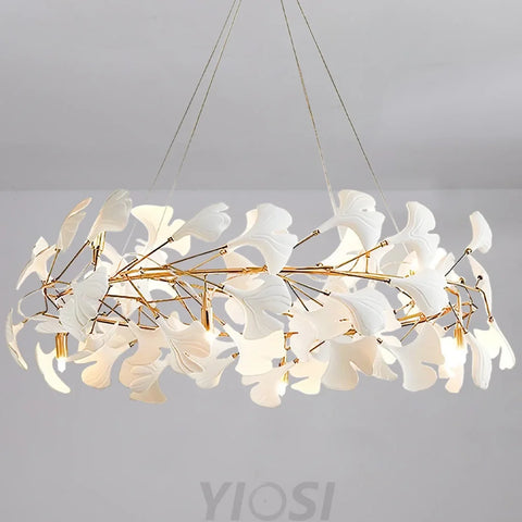 Gingko Leaf Ceramic Porcelain Round Chandelier Branch