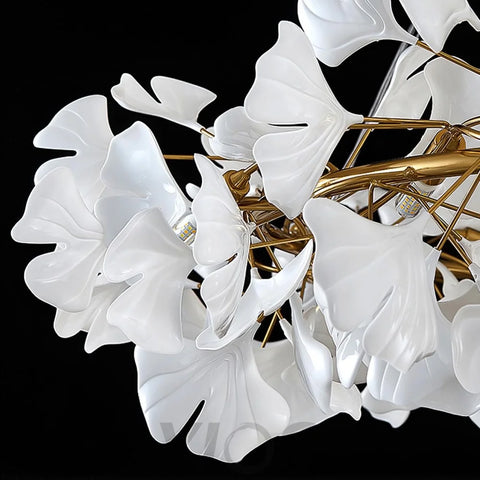 Gingko Leaf Ceramic Porcelain Round Chandelier Branch