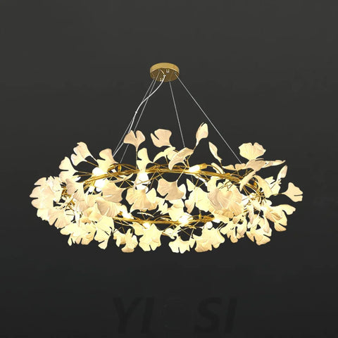 Gingko Leaf Ceramic Porcelain Round Chandelier Branch