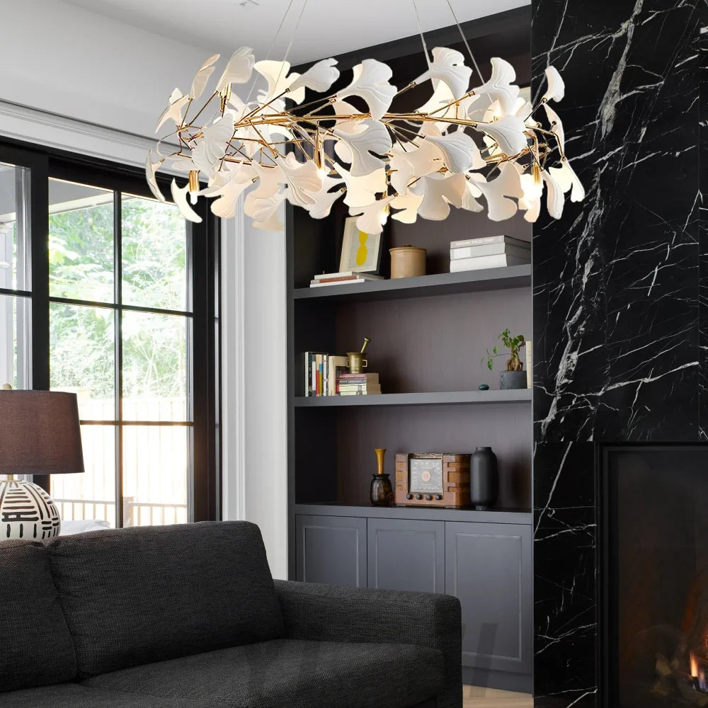 Gingko Leaf Ceramic Porcelain Round Chandelier Branch