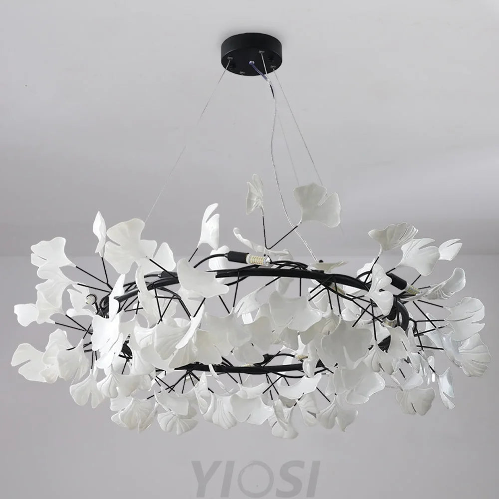 Gingko Leaf Ceramic Porcelain Round Chandelier Branch