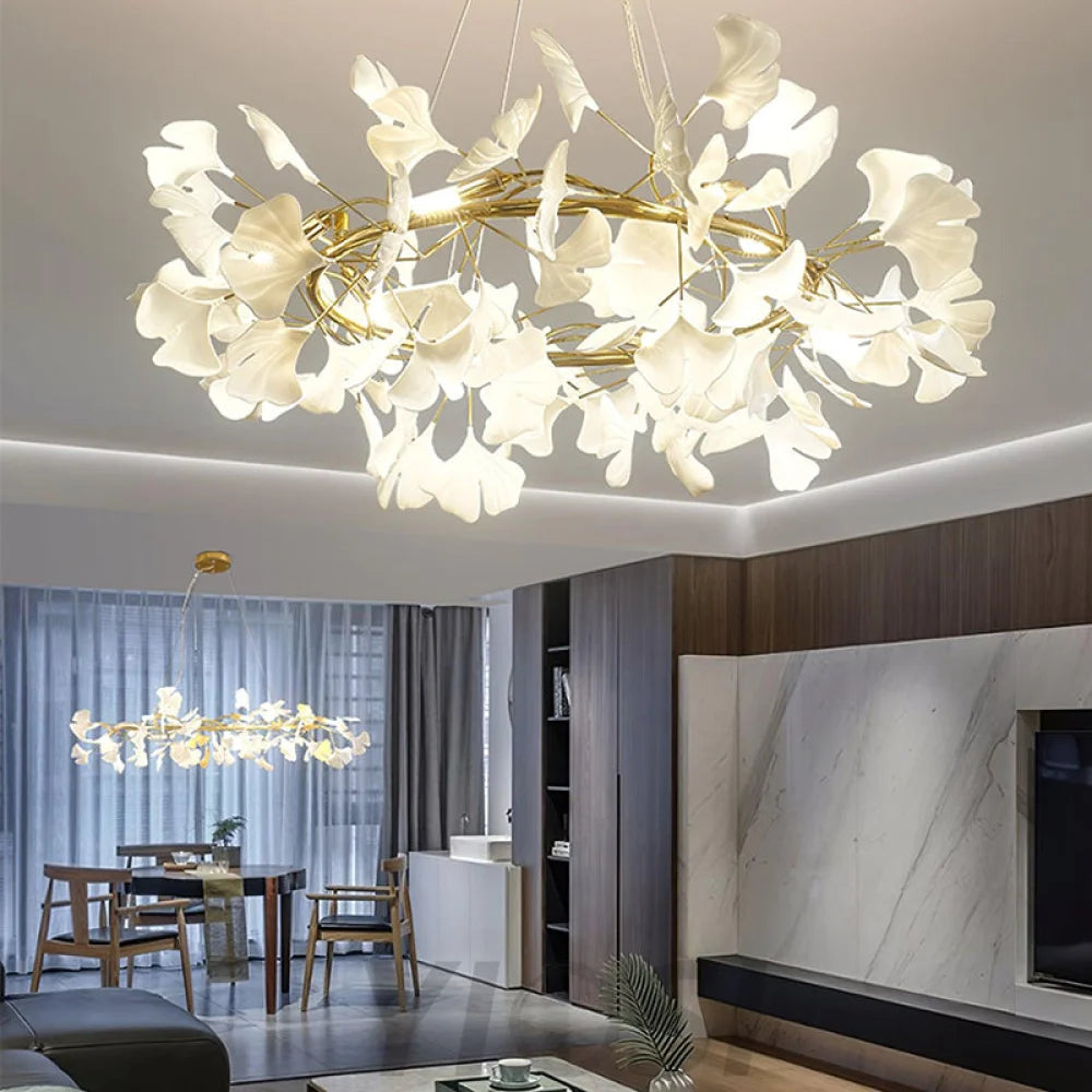 Gingko Leaf Ceramic Porcelain Round Chandelier Branch