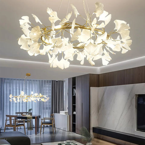 Gingko Leaf Ceramic Porcelain Round Chandelier Branch