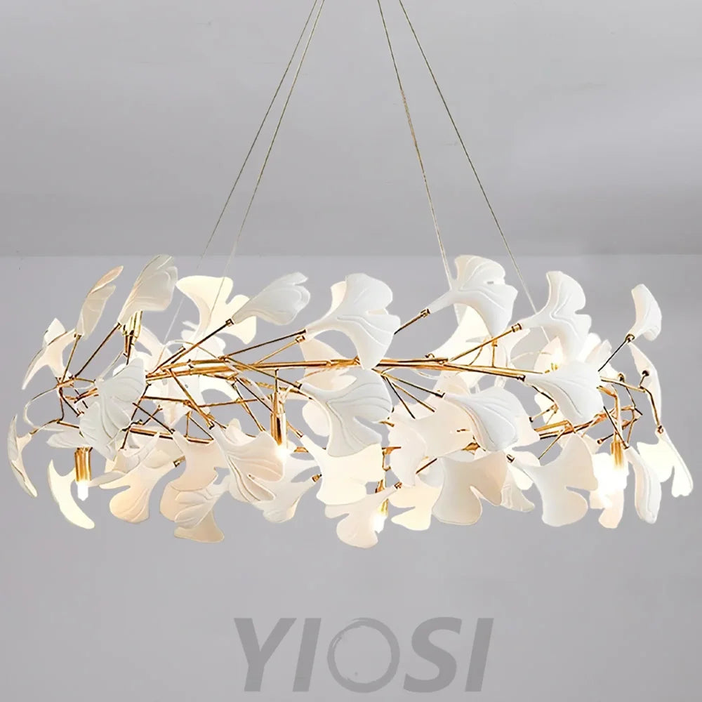 Gingko Leaf Ceramic Porcelain Round Chandelier Branch