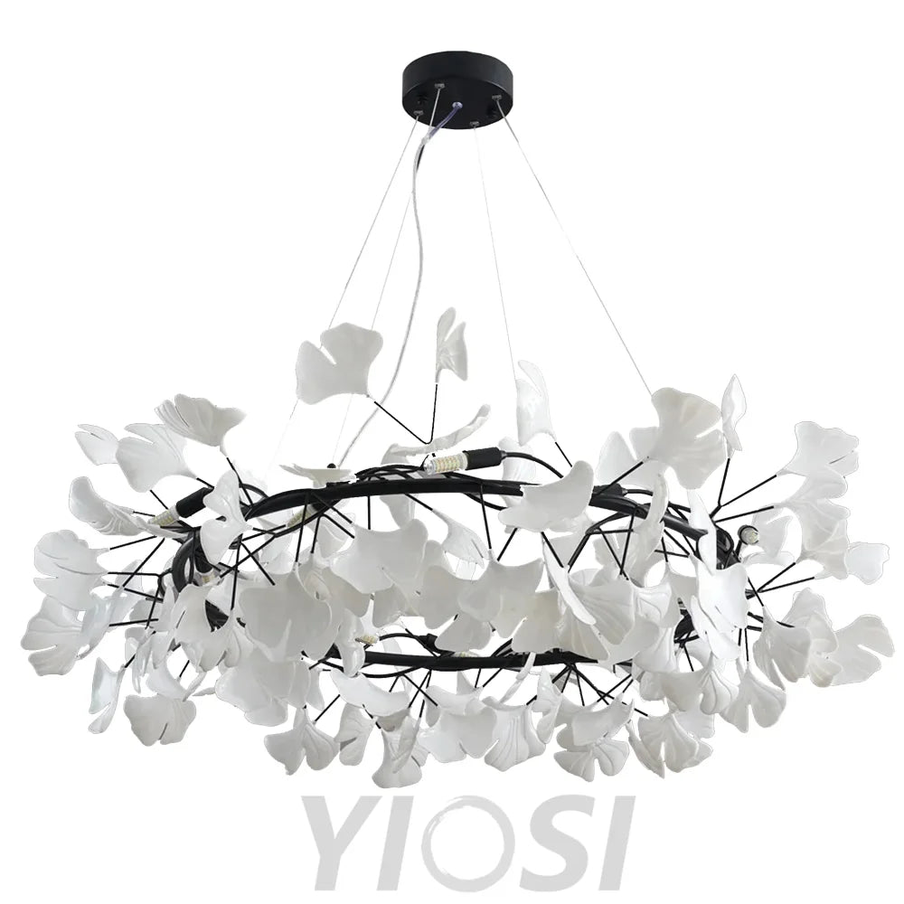 Gingko Leaf Ceramic Porcelain Round Chandelier Branch