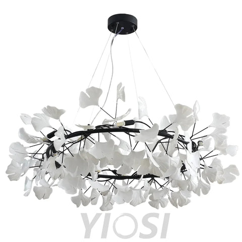 Gingko Leaf Ceramic Porcelain Round Chandelier Branch