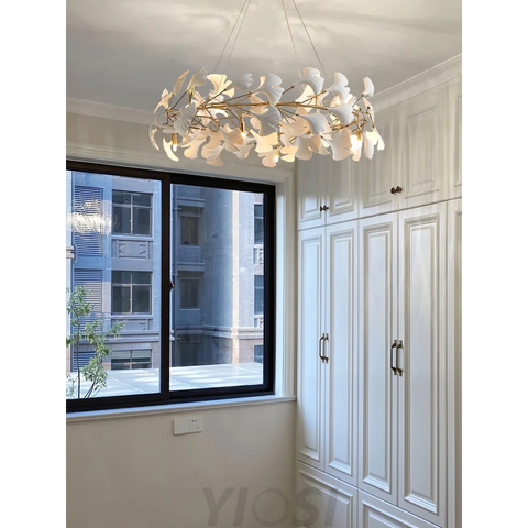 Gingko Leaf Ceramic Porcelain Round Chandelier Branch