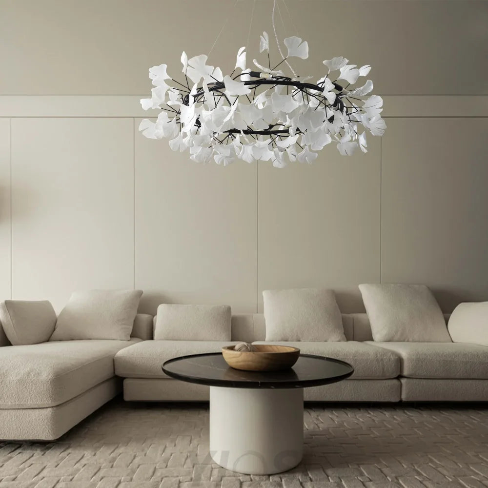 Gingko Leaf Ceramic Porcelain Round Chandelier Branch