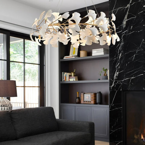 Gingko Leaf Ceramic Porcelain Round Chandelier Branch