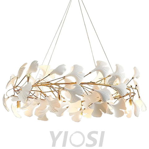 Gingko Leaf Ceramic Porcelain Round Chandelier Branch