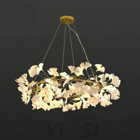 Gingko Leaf Ceramic Porcelain Round Chandelier Branch