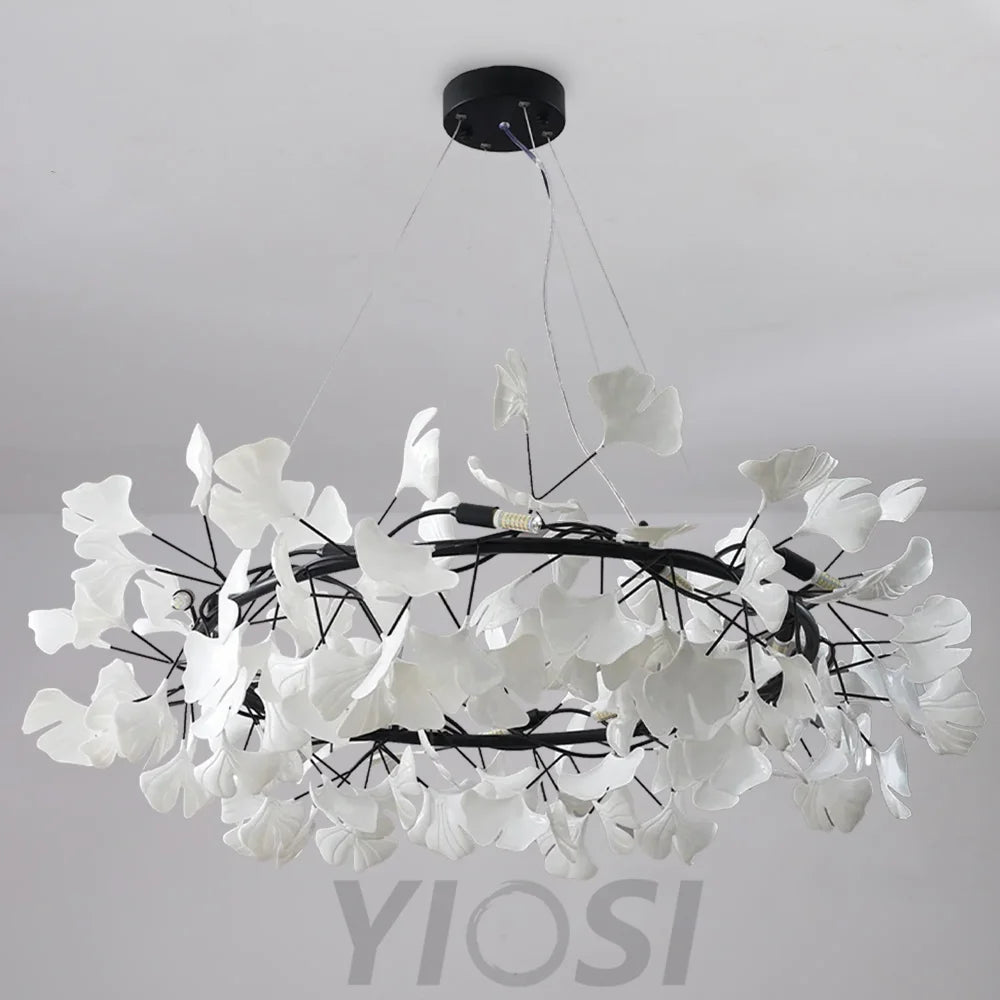 Gingko Leaf Ceramic Porcelain Round Chandelier Branch