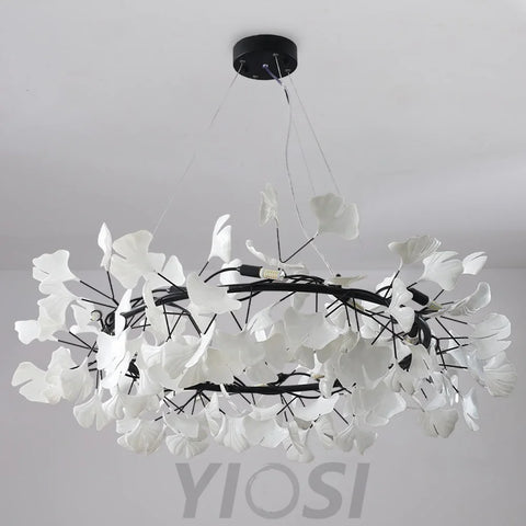 Gingko Leaf Ceramic Porcelain Round Chandelier Branch