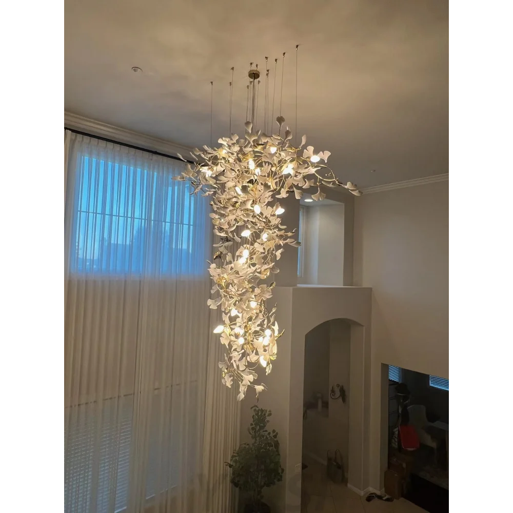 Gingko Leaves Twig Chandelier Porcelain Branch Pendant Light Chandeliers