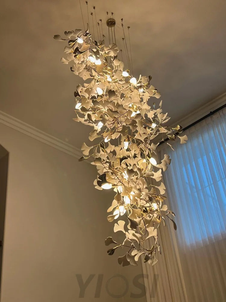 Gingko Leaves Twig Chandelier Porcelain Branch Pendant Light Chandeliers