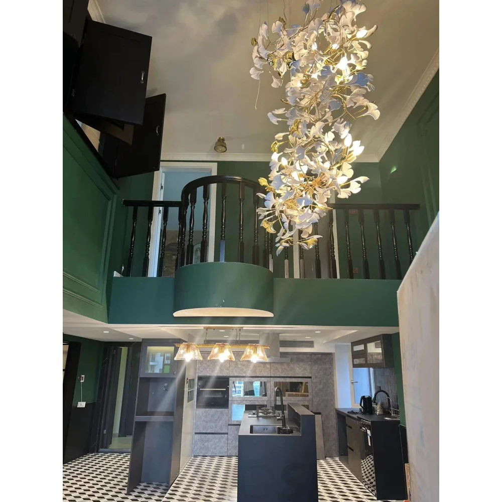 Gingko Leaves Twig Chandelier Porcelain Branch Pendant Light Chandeliers