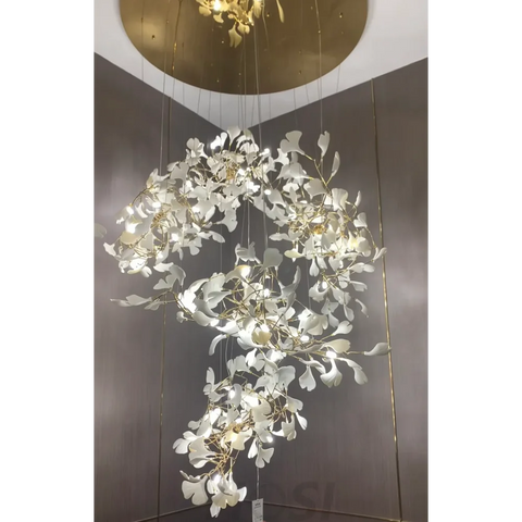 Gingko Leaves Twig Chandelier Porcelain Branch Pendant Light Chandeliers