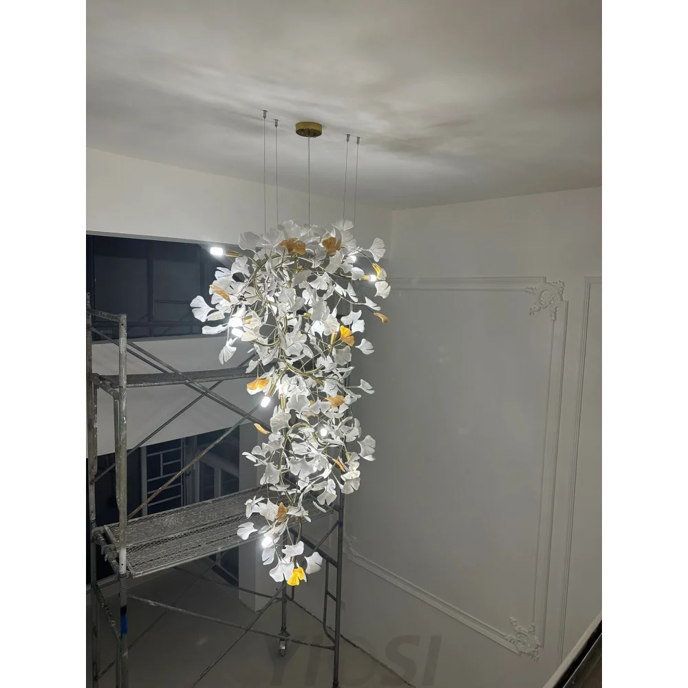 Gingko Leaves Twig Chandelier Porcelain Branch Pendant Light Chandeliers