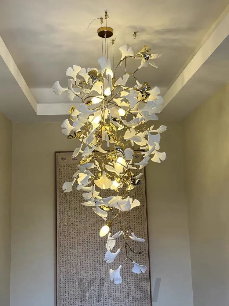 Gingko Leaves Twig Chandelier Porcelain Branch Pendant Light Chandeliers