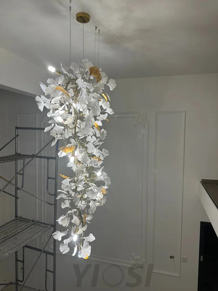 Gingko Leaves Twig Chandelier Porcelain Branch Pendant Light Chandeliers