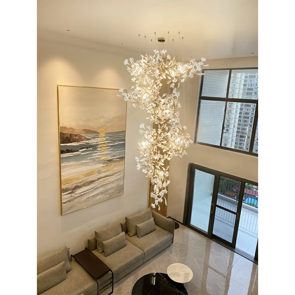 Porcelainous Leaves Twig Chandelier Tree Branch Shaped Pendant Light For High Ceiling Living Room Hotel Hall