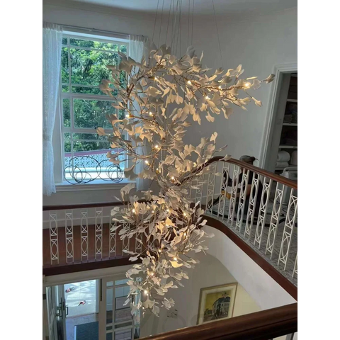 Gingko Leaves Twig Chandelier Porcelain Branch Pendant Light Chandeliers