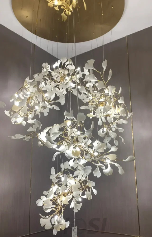 Gingko Leaves Twig Chandelier Porcelain Branch Pendant Light Chandeliers