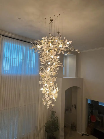 Gingko Leaves Twig Chandelier Porcelain Branch Pendant Light Chandeliers