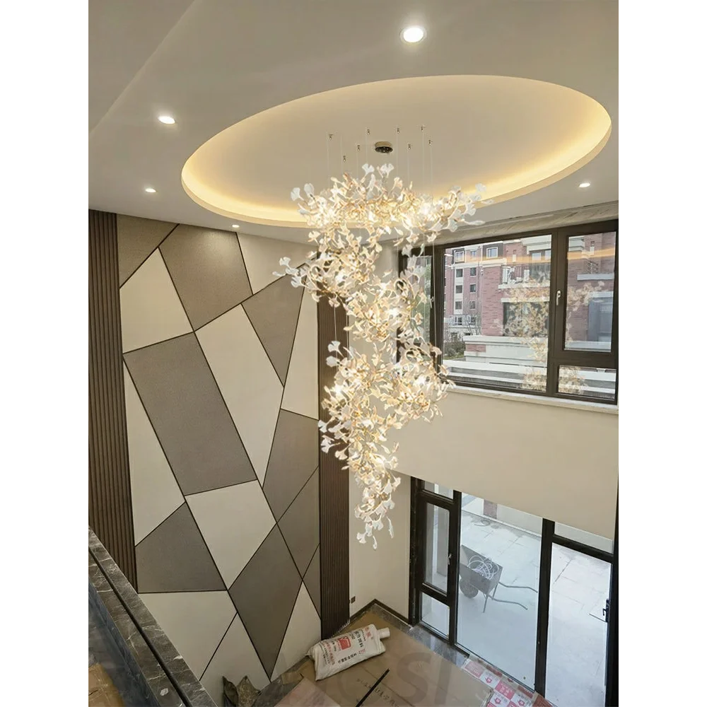 Porcelainous Leaves Twig Chandelier Tree Branch Shaped Pendant Light For High Ceiling Living Room Hotel Hall