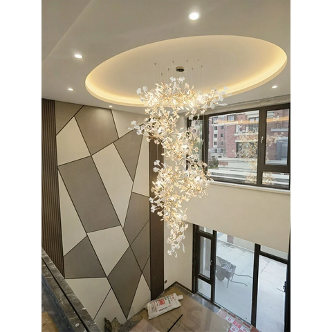 Porcelainous Leaves Twig Chandelier Tree Branch Shaped Pendant Light For High Ceiling Living Room Hotel Hall