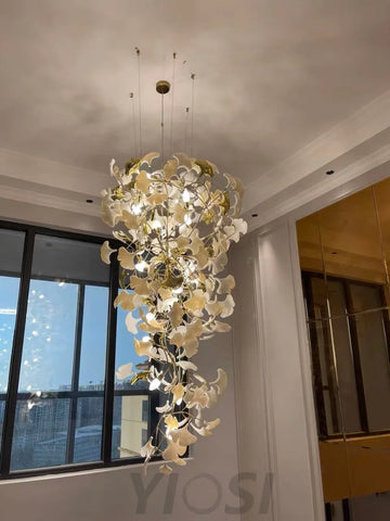 Gingko Leaves Twig Chandelier Porcelain Branch Pendant Light Chandeliers