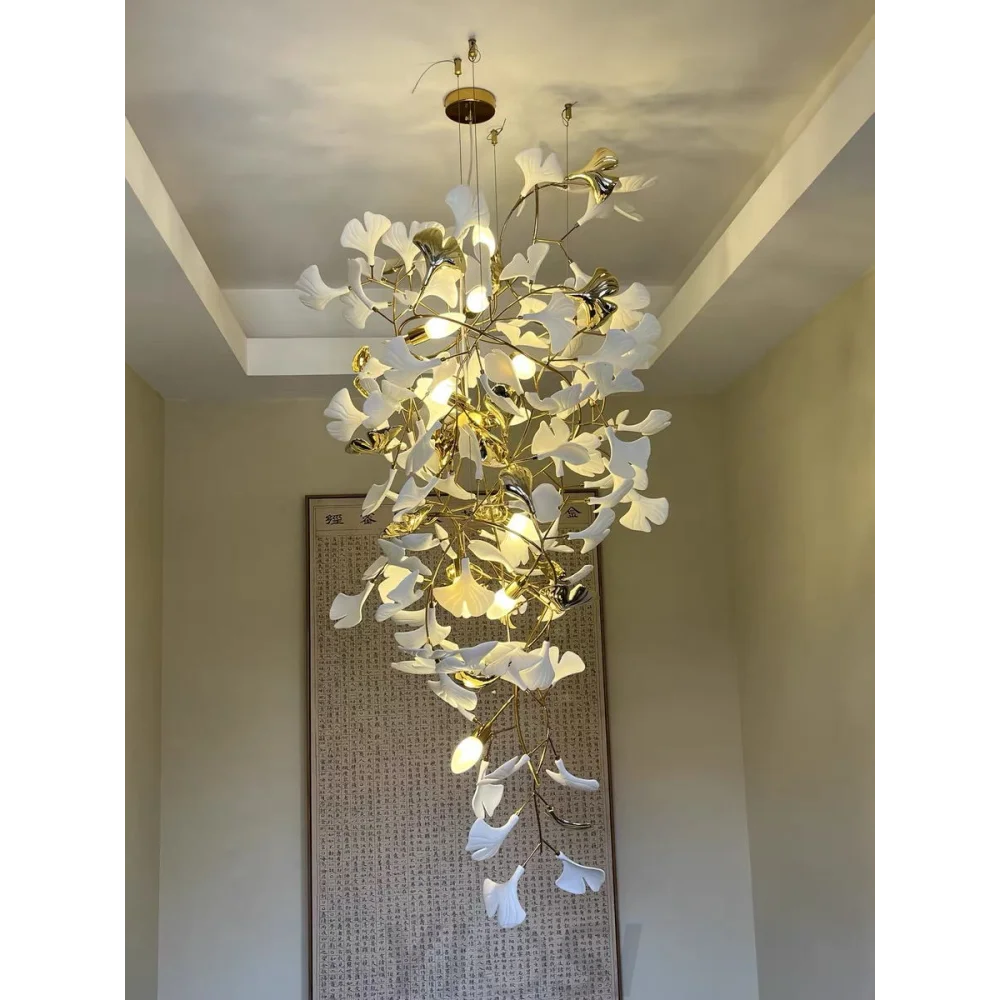 Gingko Leaves Twig Chandelier Porcelain Branch Pendant Light Chandeliers