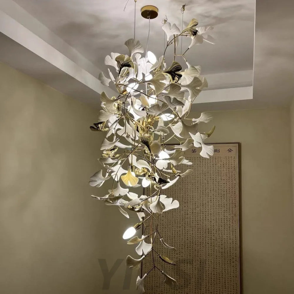 Gingko Leaves Twig Chandelier Porcelain Branch Pendant Light Chandeliers