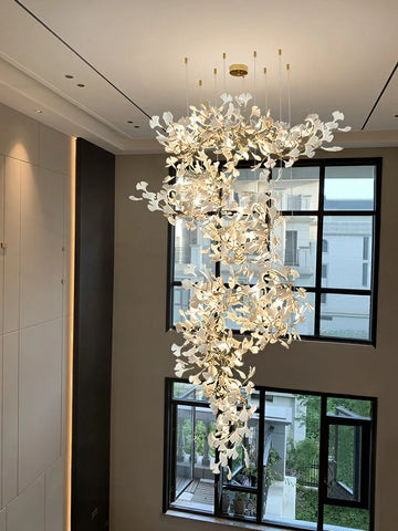 Porcelainous Leaves Twig Chandelier Tree Branch Shaped Pendant Light For High Ceiling Living Room Hotel Hall