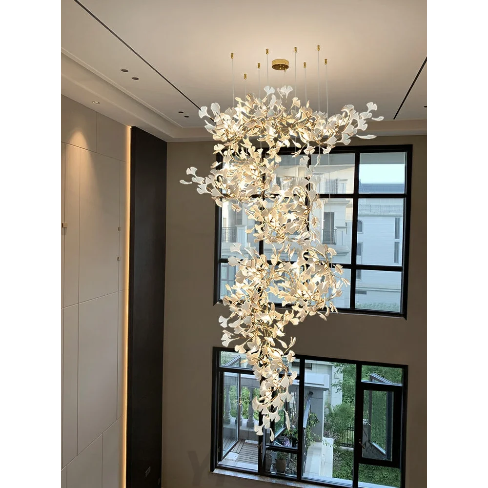 Porcelainous Leaves Twig Chandelier Tree Branch Shaped Pendant Light For High Ceiling Living Room Hotel Hall
