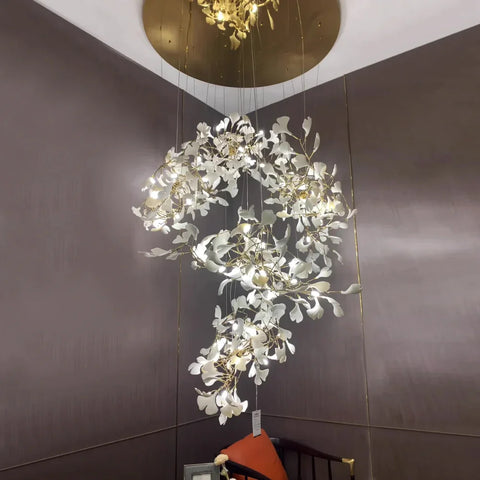 Gingko Leaves Twig Chandelier Porcelain Branch Pendant Light D39.4’’*H70.9’’/ 16 Lights