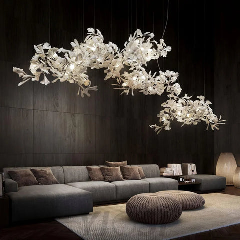 Gingko Long Linear Porcelain Chandelier. Hallway Chandelier Branch