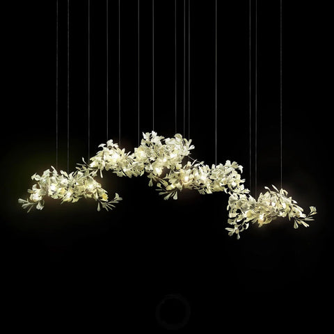 Gingko Long Linear Porcelain Chandelier. Hallway Chandelier Branch