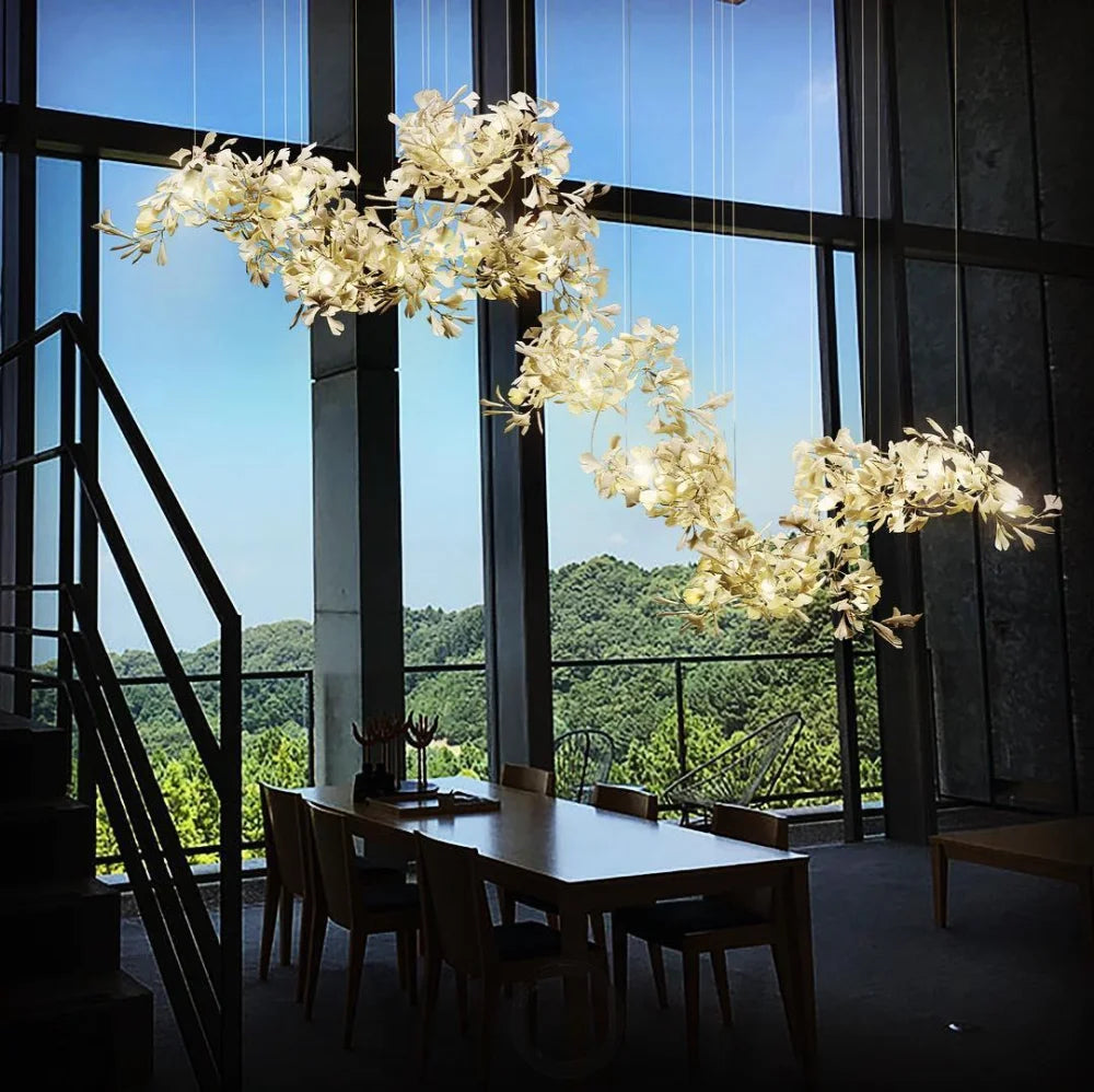 Gingko Long Linear Porcelain Chandelier. Hallway Chandelier Branch