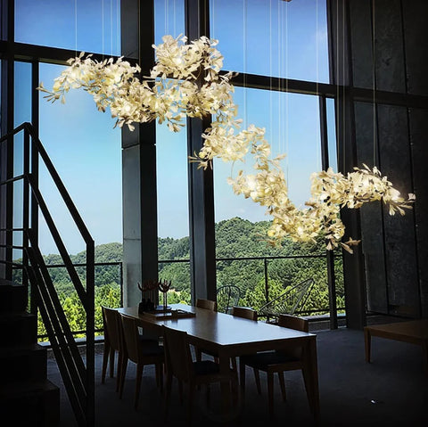 Gingko Long Linear Porcelain Chandelier. Hallway Chandelier Branch